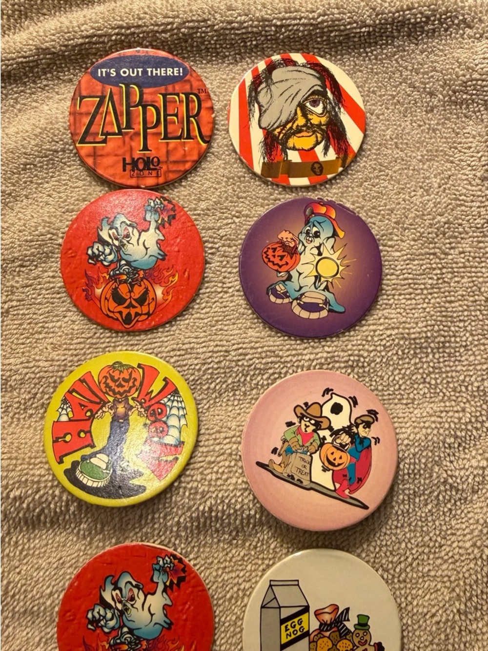 Vintage Halloween Cardboard Pogs / Tazos Variety Set - 8 Colorful Graphic Discs